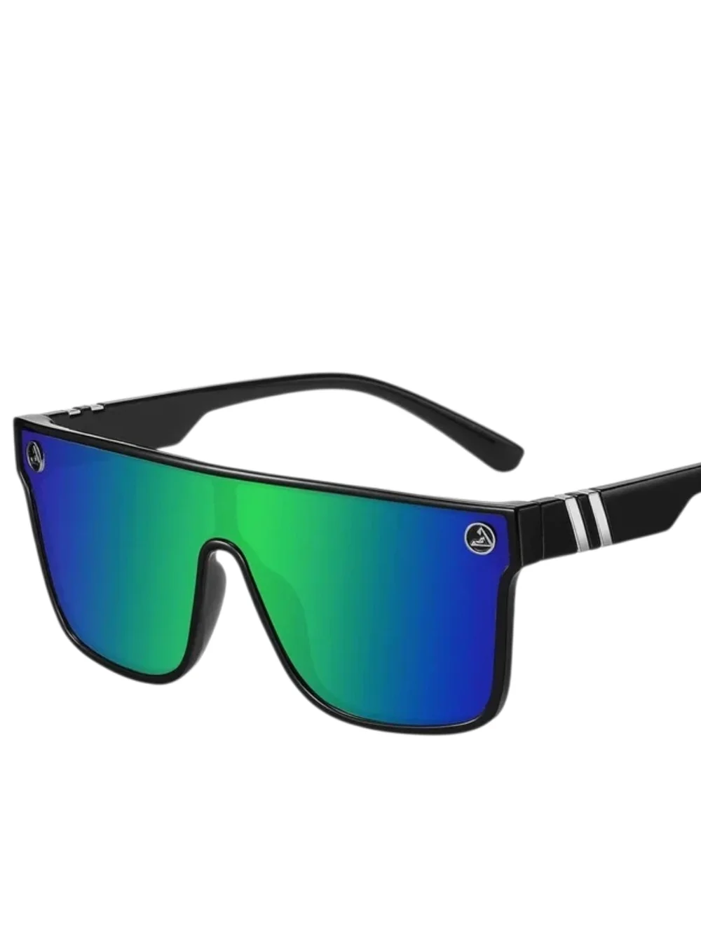 Black Shield Sunglasses with Blue-Green Mirrored Lenses UV400